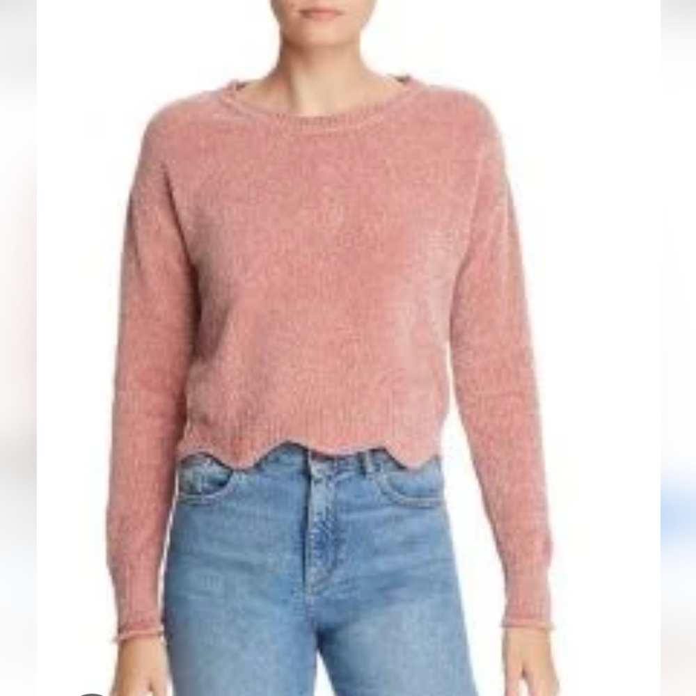 AQUA Scalloped Cropped Chenille Sweater Size Small
